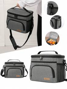 1pc Large Capacity 9L Insulated Lunch Bag, Polyester Fiber Waterproof Leakproof Soft Material Adult Lunch Portable Cooler Box With Zipper, Adjustable Shoulder Strap For Office And Picnic, Multicolor Reusable Lunch Box For Office, Work, School, Picnic, Beach, Leakproof Freezable Cooler Bag With Handle