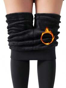 1 Pair 200g Women's Thick Fleece Socks For Winter, With Lifting Function, Soft & Stretchy, Comfortable & Warm - màu đen - Xem 8