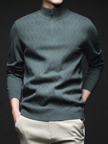 Men's Thin Knit Sweater, Stand Collar Casual Style, Business/Commute Inner/Outer Wear, Autumn/Winter - Green - View 6