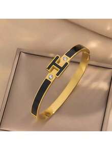 1pc 18K Gold Plated Women's H-Shaped Bracelet, Exquisite Jewelry Bracelet, Best Gift For Ladies On Easter, Christmas, Mother's Day (No Gift Box) - Letter H - View 11