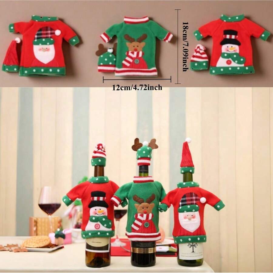 1-6 pièces Manchons de bouteille de Noël avec motifs de Père Noël/Bonhomme de neige/Renne. Manchons de bouteille de Noël brodés de dessins animés. Décorations de table pour les fêtes, décorations de Noël, décorations de chambre d'hiver, décorations de Noël pour la maison, cadeaux de Noël, décorations de Noël