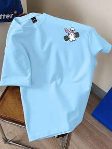 Manfinity Hypemode Camiseta casual de hombre con estampado simple de conejo de dibujos animados