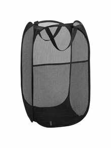 Collapsible Pop-Up Laundry Hamper Basket: Features Sturdy Handles & Side Pocket, Breathable Mesh & One-Second Pop-Up/Collapse Design.  For Efficient Dirty Clothes Storage & Easy Transport.  Perfect For Dorm Rooms, College Life, Laundry/Bathroom Organization, Travel & Small Spaces.  Ideal For Students, Travelers, Space-Saving Homes.  Black. - 黑色 - 查看 12