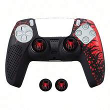 2PCS Set Of 1 Black Spider PlayStation5 Controller Protective Case+A Pair Of Spider Joystick Caps, Suitable For PlayStation5 Game Controller Protective Cases, Anti Slip, Sweat Proof, Dustproof, Scratch Resistant, Enhanced Grip, Improving Gaming Experience, Love Confession/Spring Romantic Gift