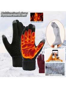 1 Pair Unisex Winter Warm Touchscreen Gloves - Fire-Resistant Design, Suitable For Outdoor Activities And Smartphone Use, Cold-Proof Gloves (Black/Orange), Machine Washable - Multicolor - View 6