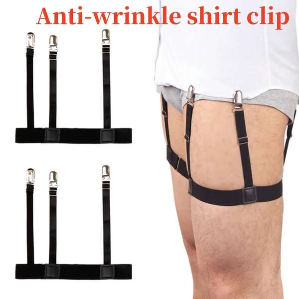 Suporte para camisa masculina com cinto e grampos de travamento, elástico ajustável para prender camisas, ligas, suporte para camisas, cintas para pernas e coxas