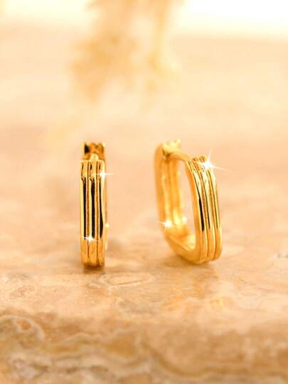 زوج من أقراط الحلقة المربعة الهندسية المخططة النحاسية العتيقة، هدية أنيقة وفاخرة للنساء