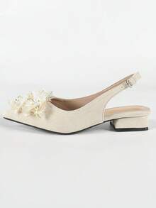 女士时尚百搭舒适秋季新款水钻扣外套裙搭配粗跟尖头一脚蹬鞋 - 杏色 - 查看 5