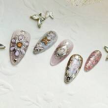 Local Delivery | Handmade Press On Nails,10pcs, Dreamy Fairy Style Finished Nail Art, With A Pink Tone And Blended Base Color Matched With Exquisite Metal Decorations, Featuring Adhesive Fake Nails And Butterfly Shaped Fake Nails. Romantic, Fashionable, Reusable, Simulation Style, Artificial Nails, Suitable For Weekend Parties And Gatherings, And Giving Gifts To Friends. Local Delivery |48h Ship|US Stock|Super Explosive Product - 藕粉色 - 查看 5