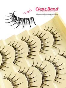 Rikuaild 5 Pairs Natural Curly & Thick Lightweight Anime Style False Eyelashes, Soft Criss-Cross Black & Transparent Band, Pointed Cartoon Design Lashes - Suitable For Daily Use, European & American Style, Portable & Easy To Apply Makeup Tool - 尖尾漫畫款 - 查看 3