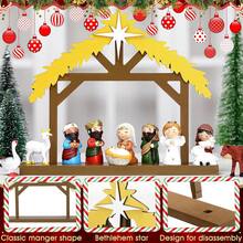1 pieza Pesebre de madera navideño para escena de Natividad, con techo y estrella en el interior, a escala, establo de madera de la Sagrada Familia para decoración de interiores, mesa de hogar, decoraciones navideñas, decoración de habitación de invierno