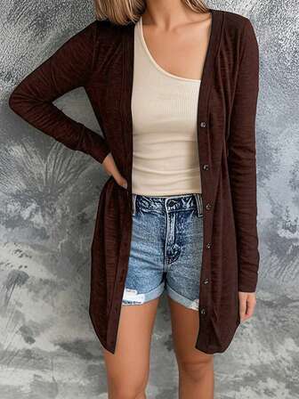 Women's Casual Cardigan Open Front Lightweight Long Sleeve Button Down Loose Solid Outwear Spring/Summer