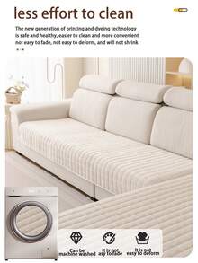1pc Thick Warm Solid Color Milk Velvet Sofa Cushion, Style Pet-Friendly Anti-Dirty Anti-Slip Sofa Cover, Autumn/Winter Anti-Scratch Sofa Protector Suitable For L-Shaped Combination Sofa And 1/2/3/4 Seat Sofa (Single Piece Sold) - Beige - View 7