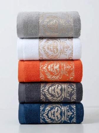 1 件薄款 100% 纯棉浴巾，简约提花狮子图案，矩形 70*140 厘米或小号手巾/面巾，方形，吸水速干柔软，适用于浴室、厨房、旅行、礼品、健身房、海滩、酒店、沙龙、户外，男女通用，四季皆宜