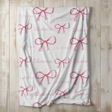 Personalized Pink Bow Anime Theme Flannel Blanket, Custom Name Soft Cozy Throw, Tear Resistant, Machine Washable, Digital Print, Polyester, All Seasons, 280gsm - Ideal For Couch, Bed, Camping & Travel,For Mother's Day,For Birthdays,For Father's Day,For Graduation,For Weddings,For Christmas,For Housewarming Sofa,Bed,Car,Bedroom,Living Room Washable,Lightweight,Breathable,Durable Cozy,Comfortable,Warm,Soft,Simple Custom,Personalized Ideal Gifts For Him,Ideal Gifts For Her