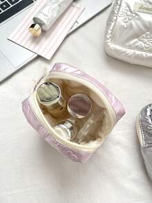 1个迷你绗缝化妆包，可爱蝴蝶结图案口红袋，心形图案化妆品收纳包，柔软面料卫生巾收纳袋，带拉链的少女零钱包，便携式零钱包钥匙扣，小物件收纳袋，旅行卫生巾收纳袋，女士化妆包，非常适合收纳化妆品和护肤品、文具，返校礼物，周年纪念礼物