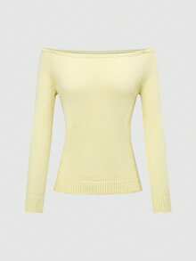 Suéter de punto con hombros descubiertos para mujer, de ajuste holgado, de manga larga, de color amarillo suave, adecuado para vacaciones, bodas, vacaciones, oficina, uso diario, otoño/invierno