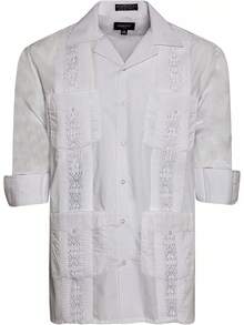 Men's Cuban Guayabera Long Sleeve Shirts Wedding Cigar Beach Bartender Casual-20256688 - Hồng - Xem 5