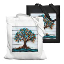 1pc 35*40cm(14*16 Inch) Modern Abstrat Tree Of Life Poster Art Shopping Bag, Multi-Compartment Canvas Bag, 100% Polyester Fabrics Printed Design For Organizing Essentials - 顏色 - 查看 1