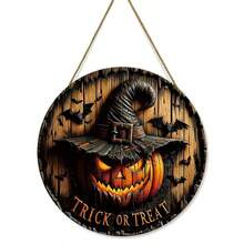 Décoration d'Halloween 2D Citrouille d'Halloween Sorcière Logo rond en bois Décoration créative Marque