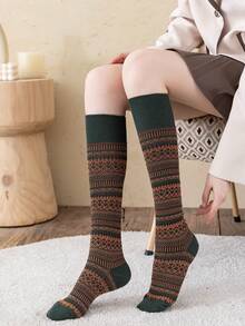 1 Đôi/5 Đôi Tất cao đến đầu gối dày cổ điển dành cho nữ, Tất ống dài phong cách Anh cổ điển, Tất dài đến đầu gối cá nhân hóa, Mùa thu/Đông, Tất ấm áp - Nhiều màu - Xem 7