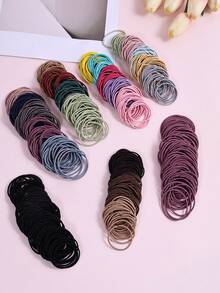 100 dây buộc tóc co giãn chống hư tổn, dây thun nhiều màu sắc, phụ kiện tóc, phù hợp cho tóc dày và mỏng, phụ kiện tóc cho bé gái - Nhiều màu - Xem 4