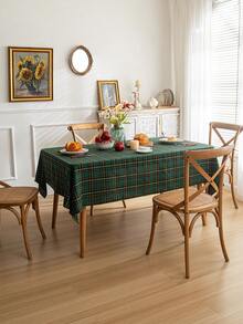 1pc Green & Yellow Plaid Square Tablecloth, Farmhouse Style, Polyester Material, Suitable For Kitchen, Dining Room And Christmas Decoration - Green and Yellow - View 8