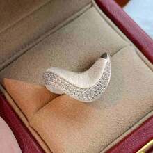 Nhẫn Cubic Zirconia bất đối xứng dày gợn sóng mạ bạc Sterling 925 sang trọng dành cho nữ - Bạc - Xem 4