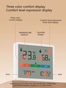 家用温湿度计彩色大显示屏，清晰显示温度、湿度和日历信息，精准监测室内环境变化，电子显示方便查看，营造舒适的生活空间