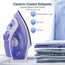 A 1200W Steam Iron With A 200ml Water Tank, Featuring Adjustable Multi-Level Temperature Settings, Suitable For Various Fabrics. It Heats Up Quickly, Has A 1.8M Power Cord, Includes Overheat Protection, Multifunctional Spray, And Low-Temperature Leak Prevention, Making It Ideal For Beginners. - 查看 1