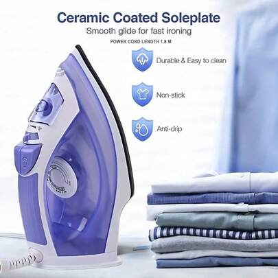 A 1200W Steam Iron With A 200ml Water Tank, Featuring Adjustable Multi-Level Temperature Settings, Suitable For Various Fabrics. It Heats Up Quickly, Has A 1.8M Power Cord, Includes Overheat Protection, Multifunctional Spray, And Low-Temperature Leak Prevention, Making It Ideal For Beginners.