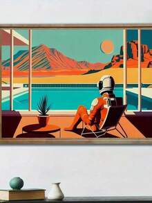 1 pieza Póster sin marco del astronauta vibrante relajándose en Marte, arte de pared del explorador espacial retro, decoración de pared del paisaje marciano, pósteres abstractos, impresiones de pinturas modernas sobre lienzo, obra de arte decorativa, decoración del hogar, regalo ideal, para la sala de estar, sin marco