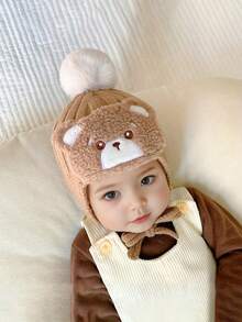 1 Piece Cute Knitted Baby Hat, Bear Design - Perfect Choice For Winter Outings - Suitable For Babies - Multicolor - View 3