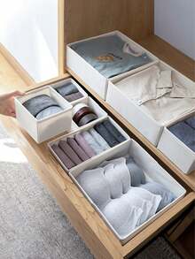 1/3/6pcs-Underwear Storage Box, Non-Woven Fabric Storage Box, Foldable Wardrobe Storage Box, Drawer Divider Storage, Suitable For Home Decor, Bedroom And Apartment Accessories, Back To School Dorm Supplies - White - View 4
