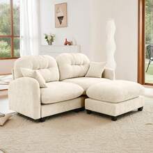 mikibama 74" Chenille Loveseat With Ottoman,Modern Modular Sectional L-Shaped 2 Seater Cloud Sofa With Deep Seat,L Shape Couch With Chaise Lounge Curved Arms For Living Room,Small Spaces,Beige - Beige Loveseat +1 Ottoman - 查看 9