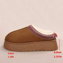 女士毛绒厚底拖鞋，秋冬新款人造保暖内衬套脚坡跟凉鞋，时尚百搭，蓬松拖鞋 - 棕色 - 查看 9