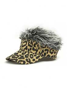 1pc Unisex Leopard Print Wig Hat, Streetwear Hip Hop Visor Cap, Casual & Versatile Baseball Cap - Leopard Print Wig Cap - View 9