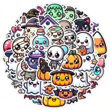 50pcs New Cute Halloween Doodle Stickers, Suitable For Water Bottles, Computers, Decorative Stickers, Halloween Stickers - Multicolor - View 1