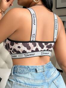 Plus Size Women's Front Closure Wireless Bra With Silver Ribbon - Black and White - View 3