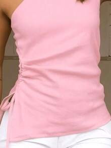 WOMEN'S ASYMMETRICAL DRAPED BLOUSE WITH RIBBONS, MULE SLIM, SUMMER COLORS LAUNCH - 淺粉色 - 查看 3