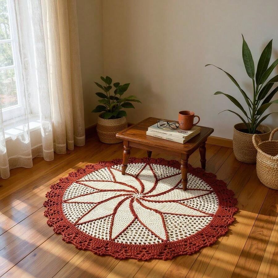 Round Rug P 1 Meter Handmade Crochet - 磚 - 查看 1