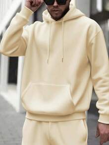 GRDR Men's Casual Street Hooded Sweatshirt, Solid Color With Fleece Lining, Loose Fit, Suitable For Everyday Lightweight Wear, Autumn/Winter - Aprikot - View 3