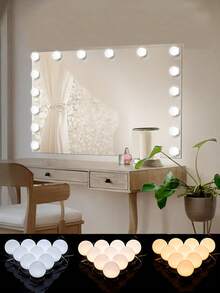 1 pieza Bombilla de 4/6/8/10/12/14 luces, Luz de espejo de maquillaje LED, Luz de espejo de tocador alimentada por USB de tres colores, Luz de maquillaje LED, Luz de relleno regulable y ajustable de color, Lámpara de tocador, Iluminación de dormitorio, Bombilla, Espejo, Peinado de dormitorio, Mesa de vestir de dormitorio - Luz de espejo - Ver 6