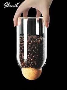 shoxil 1Pc Coffee Storage Jar, Glass Wooden Ball Lid Storage Bottle, Special Preservation Jar For Pour-Over Coffee, Tea Jar Storage Display Storage Bottle, Sealed Jar, Suitable For Kitchen Storage, Cafes And Festival Parties - Transparent - View 3