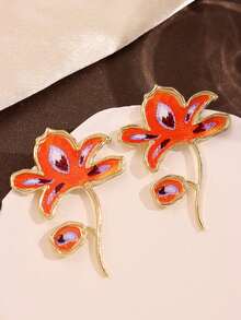 1 对超大橙色渐变花朵耳坠，时尚秋冬女士独特珠宝，简约花卉配饰 - 彩色 - 查看 3