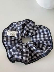 1 pieza/Set de 5 Scrunchies con estampado de cuadros, lazos elásticos de estilo coreano con etiqueta de tela linda, suaves y transpirables, sin dañar el cabello, disponibles en negro/rojo/azul/amarillo/rosa, adecuados para diario, escuela, accesorio de peinado para estilo de cabello al aire libre, sujetador de cola de caballo - Multicolor - Ver 6