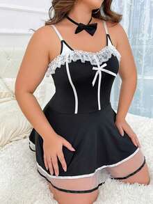 weiweihu Plus Size Suit-Halloween Costume Sexy Maid Costume Cosplay Sexy Underwear  Lace Tube Top Dress + Bow Neck Ring + Belt With Leg Ring Costume Set Lencería Sexy Para Mujeres  Lingerie Set>Costume  Halloween Pajamas   Halloween Costumes>Rave  Halloween Costumes Plus Size  Fall Outfits For Women Fall Clothes For Women  Stockings Women  Medias De Invierno Mujer Winter Clothes Thanksgpajamas Sets For Women   Pijamas Navideñas Christmas Pajamas Thanksgiving Outfit Women - 黑色 - 查看 2