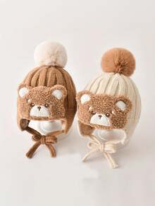 1 Piece Cute Knitted Baby Hat, Bear Design - Perfect Choice For Winter Outings - Suitable For Babies - Multicolor - View 1