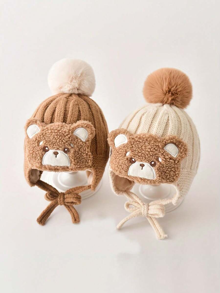 1 Piece Cute Knitted Baby Hat, Bear Design - Perfect Choice For Winter Outings - Suitable For Babies - Multicolor - View 1