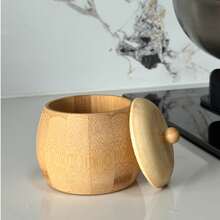Salt Box Bamboo Salt Container With Handle To Easily Open And Seal Salt Cellar For Storing Salt Pepper Sugar Herbs Small Spice Box - Bamboo Wood Color - View 8